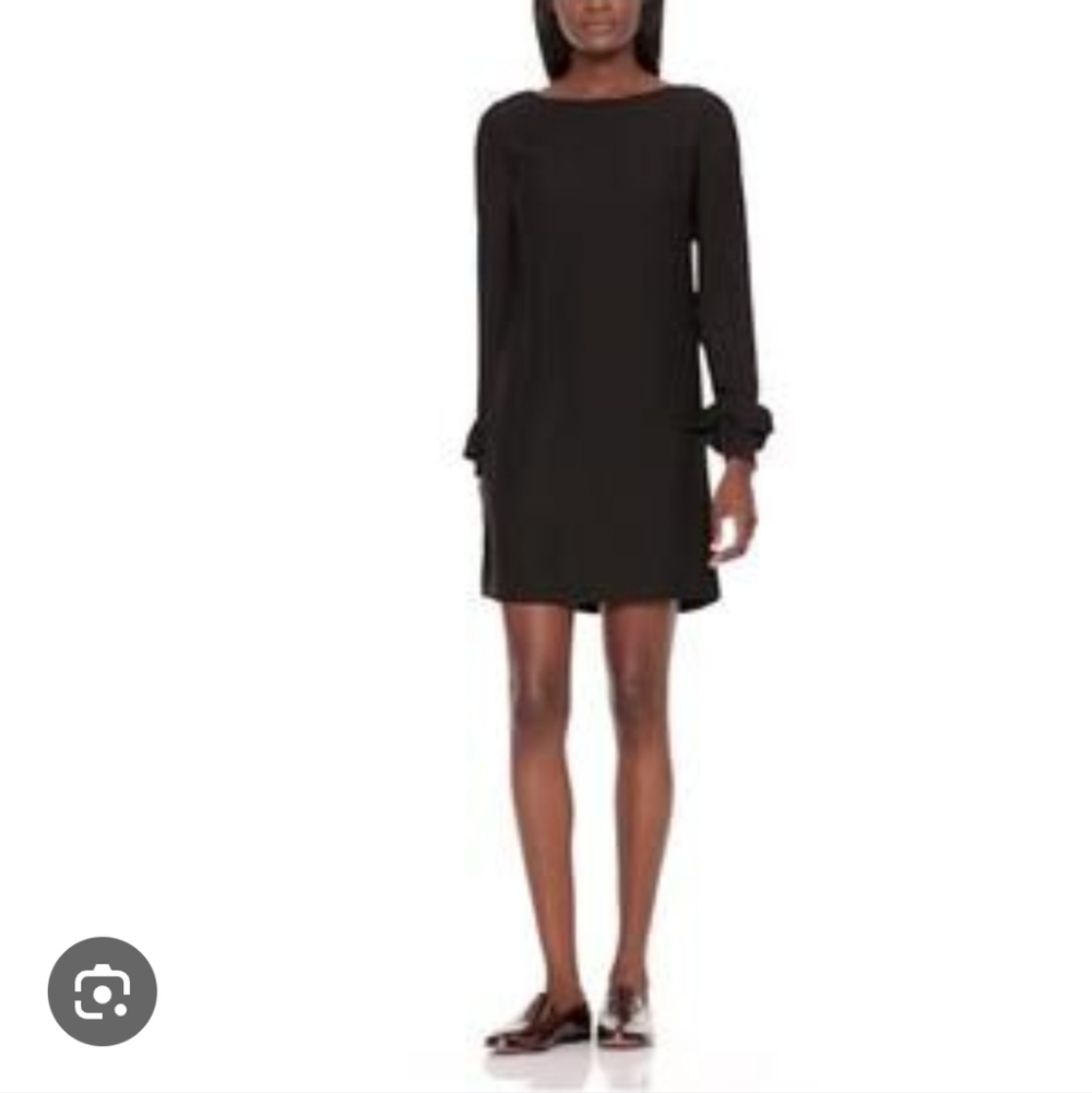 Elegant Black Long Sleeve Ruffle Cuff Button Back  Dress Size 8